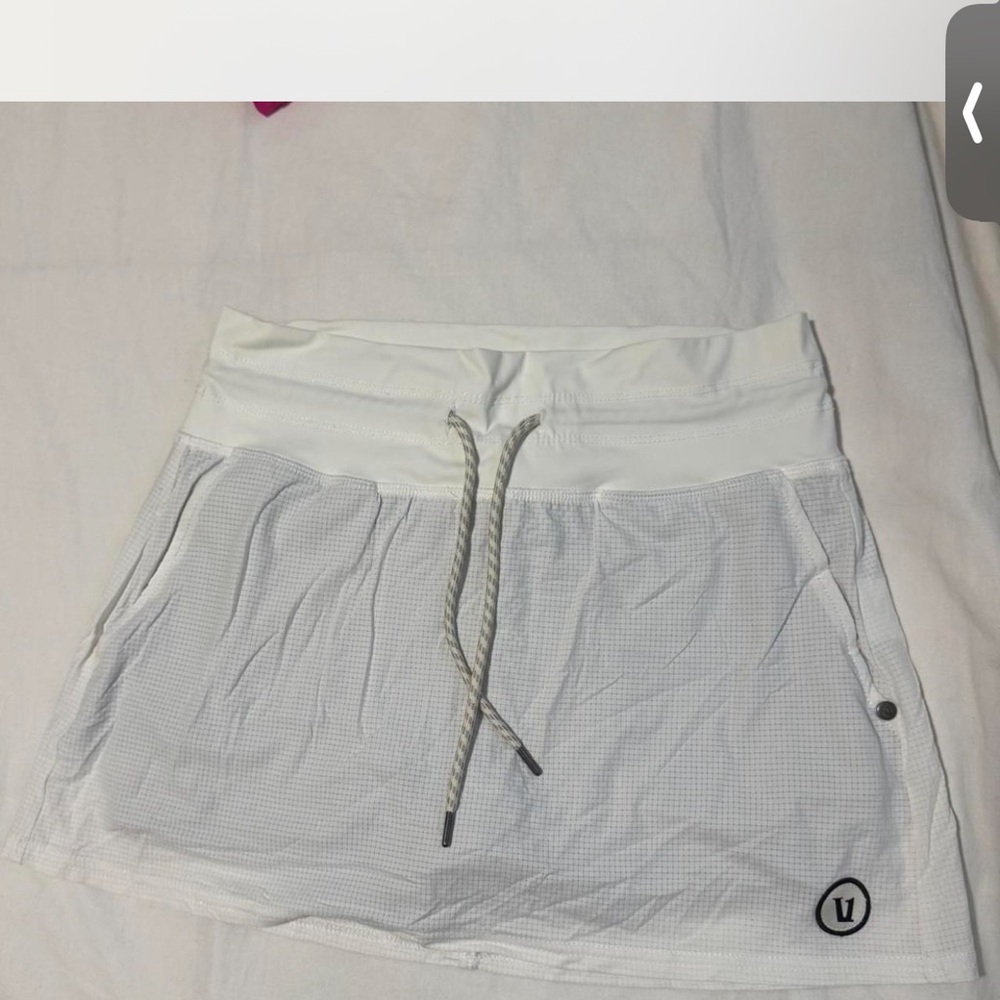 Vuori Active White Drawstring Skort with Logo